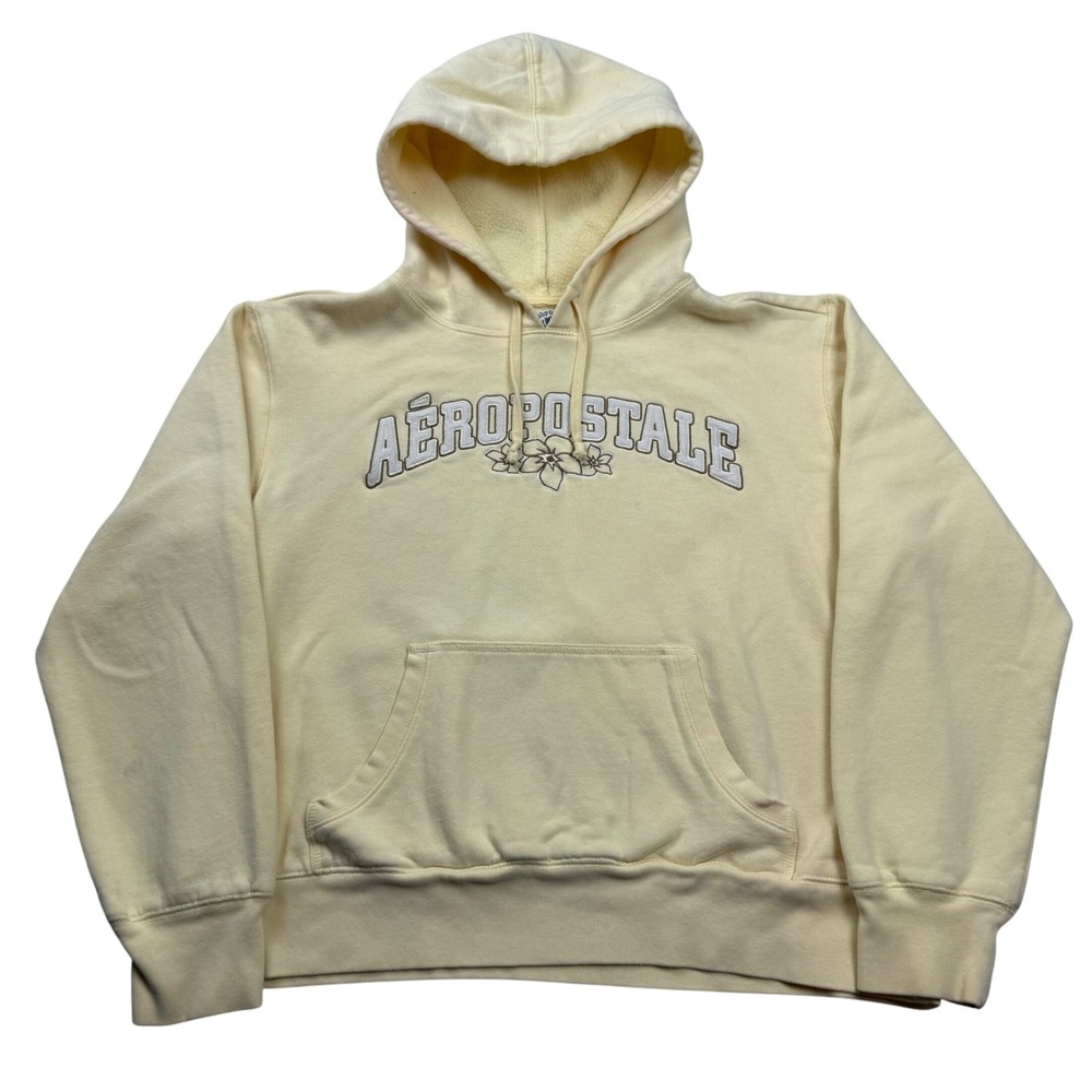 VTG Y2K Aeropostale Athletics Hoodie Yellow Embroidered Floral Logo Pullover XS